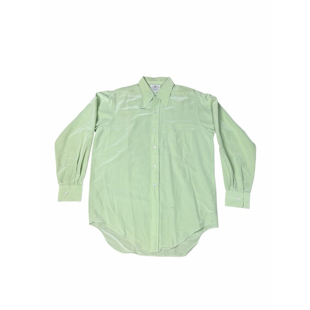 Vintage 70s Men’s M Brent Montgomery Ward Satin Button Up Shirt Mint Green